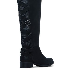 Shoe Dazzle "Kaili Strappy Buckle Boot" Wide Calf